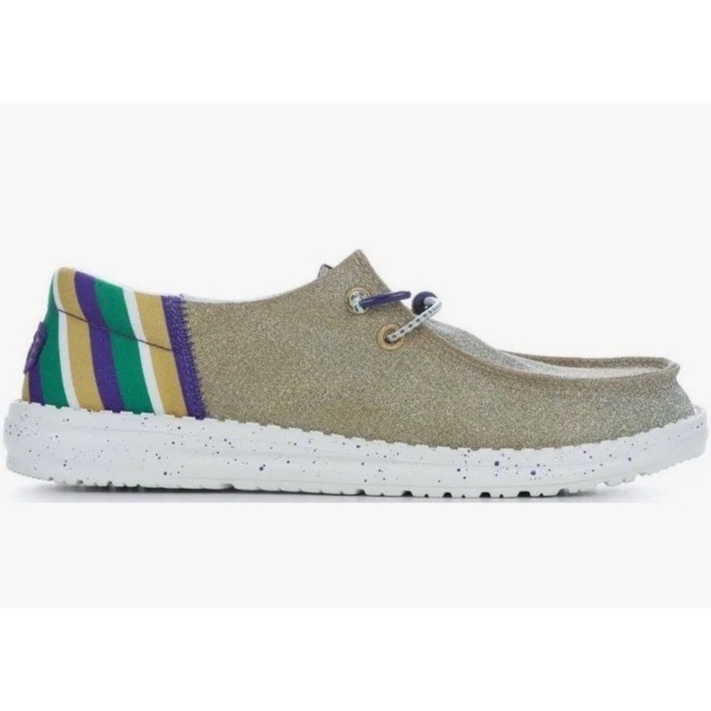 HEYDUDE Wendy Funk Mardi Gras Party Gold Glitter Loafers Women 6 NWT hey dude